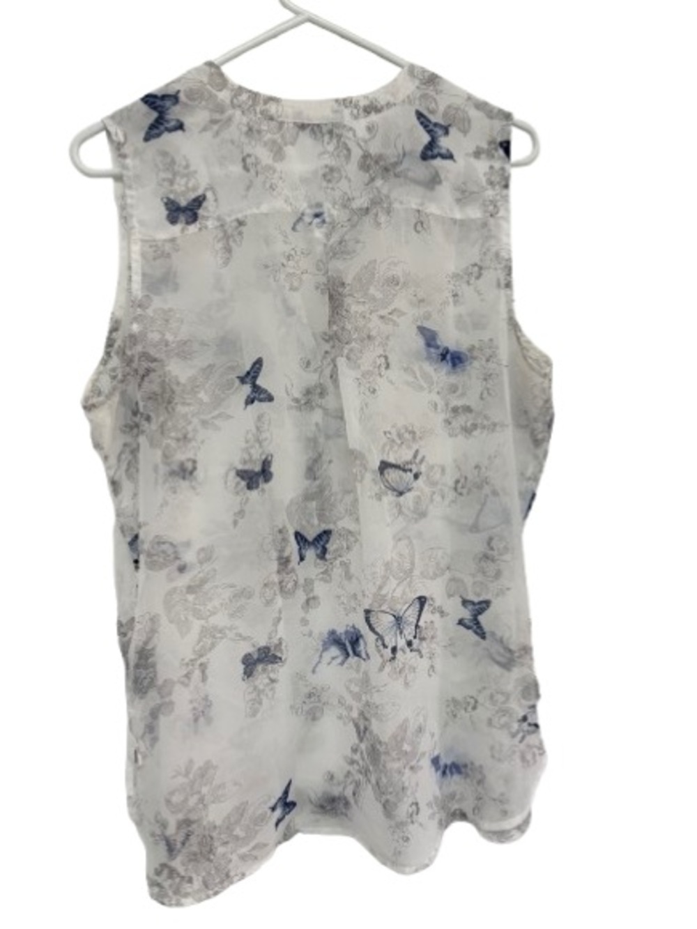 Sleeveless Butterfly & Floral Print Tank Top - White/Blue - Picture 3 of 4